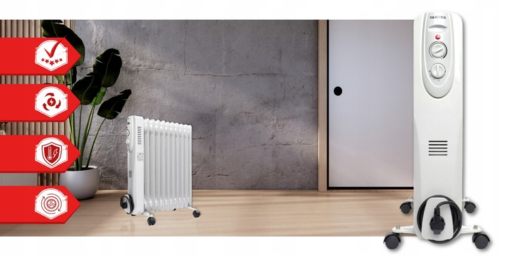 Grzejnik Elektryczny Olejowy Szybko Grzeje 2500W Energooszczędny MOCNY