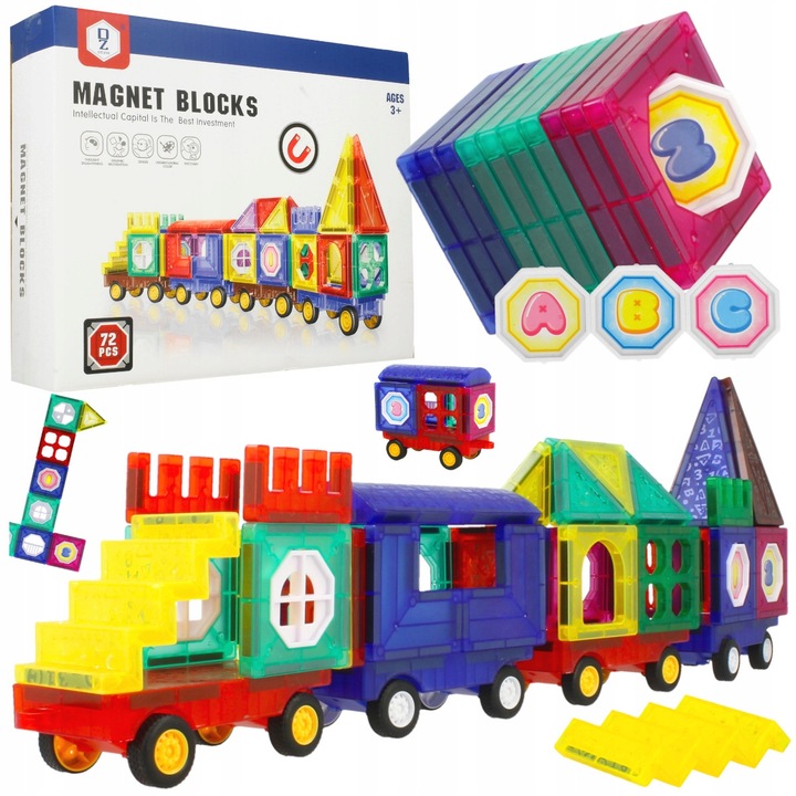 KLOCKI MAGNETYCZNE 3D Edukacyjne DUŻE PANELE Konstrukcyjne ZESTAW 72 el.