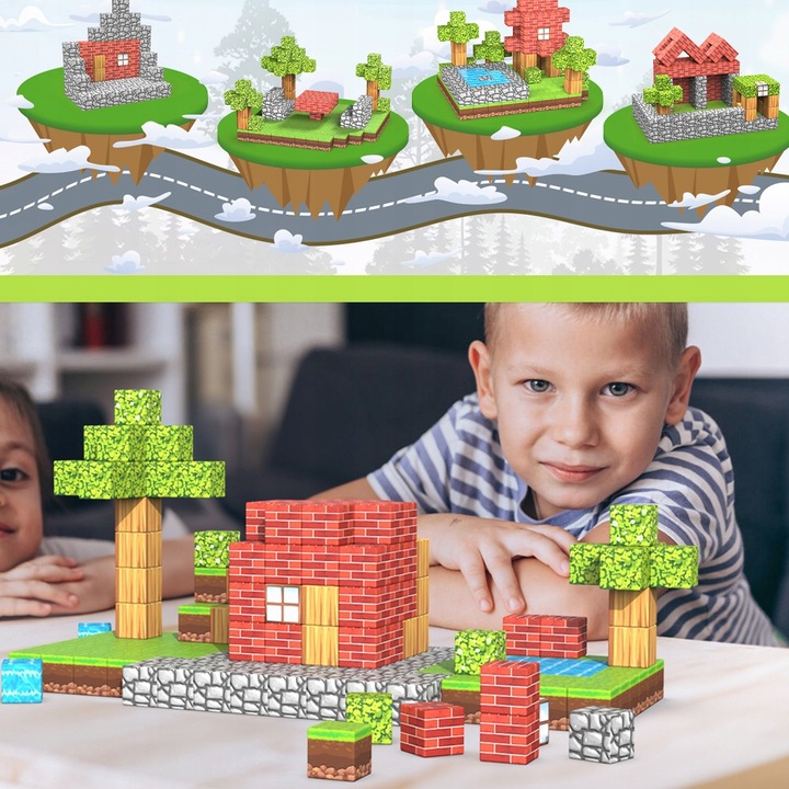 MAGNETYCZNE KLOCKI KONSTRUKCYJNE CHATY KOSTKI 3D STEM DLA DZIECI 100EL