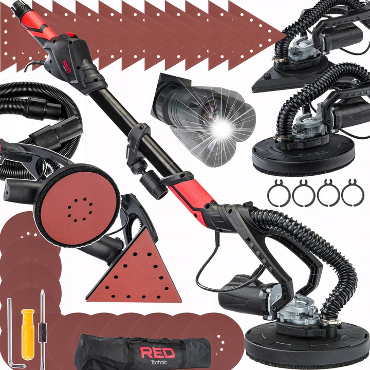 Szlifierka Do Gładzi GIPSU Tynku Żyrafa LED z Wysięgnikiem Bezpyłowa 2 Pady