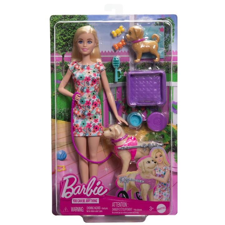 Barbie Lalka i piesek na wózku Zestaw HTK37