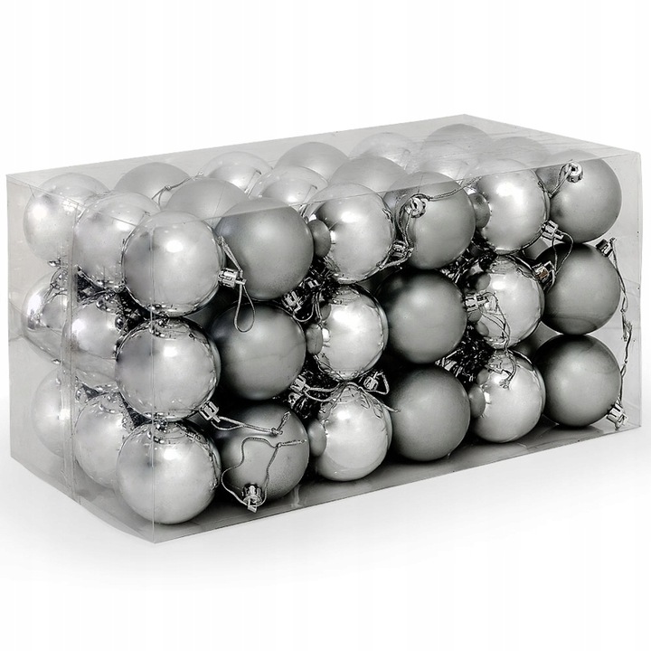 BOMBKI CHOINKOWE 6cm 54 SZT BOMBKA ZESTAW SREBRNE