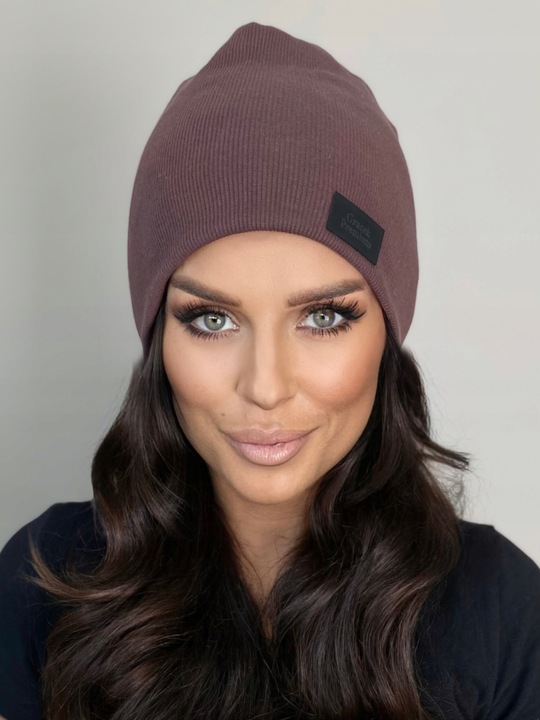 CIEPŁY KOMPLET DAMSKI CZAPKA+ KOMIN PRODUKT POLSKI MODNY ZIMOWY BRĄZOWY