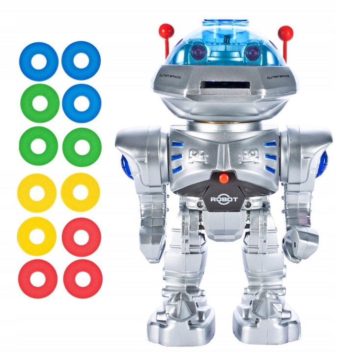 ZDALNIE STEROWANY ROBOT Pilot R/C STRZELAJĄCY KRĄŻKAMI do 5 metrów CHODZI