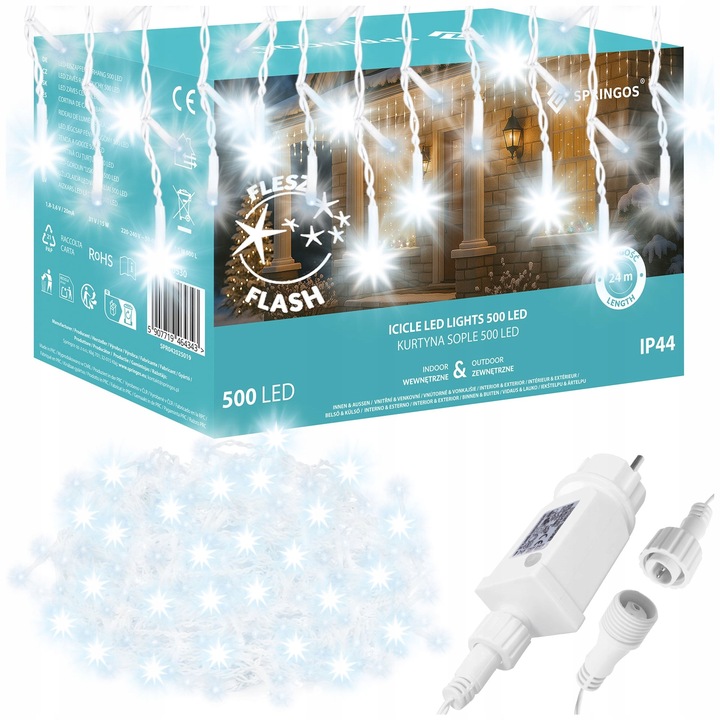 SOPLE 500 LED LAMPKI ZEWNĘTRZNE KURTYNA ŚWIETLNA IP44 BIAŁE FLASH TIMER