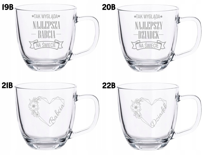 2 Duże Szklane Kubki Grawer LOGO 420ml Prezent dla pary Walentynki WZORY