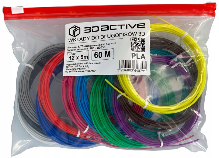 WKŁADY DO DŁUGOPISU 3D DLA DZIECI PLA FILAMENT 3D PEN 60 M ZESTAW STARTOWY