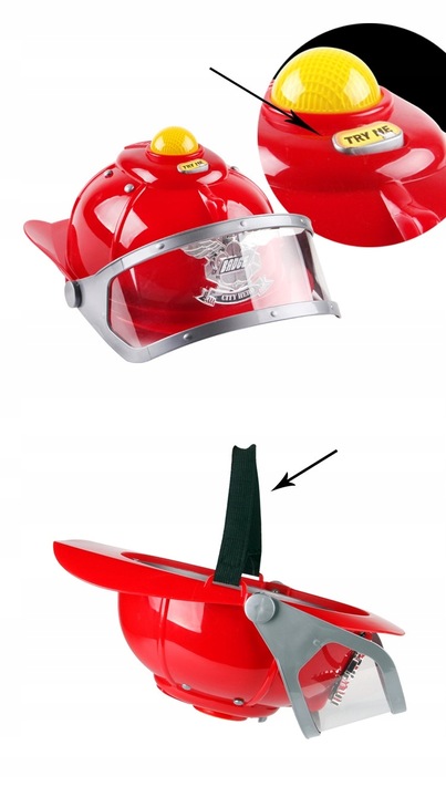 KASK STRAŻACKI Z DŹWIĘKAMI ŚWIATŁEM HEŁM STRAŻAKA DZIECI SYGNAŁ + AUTKO