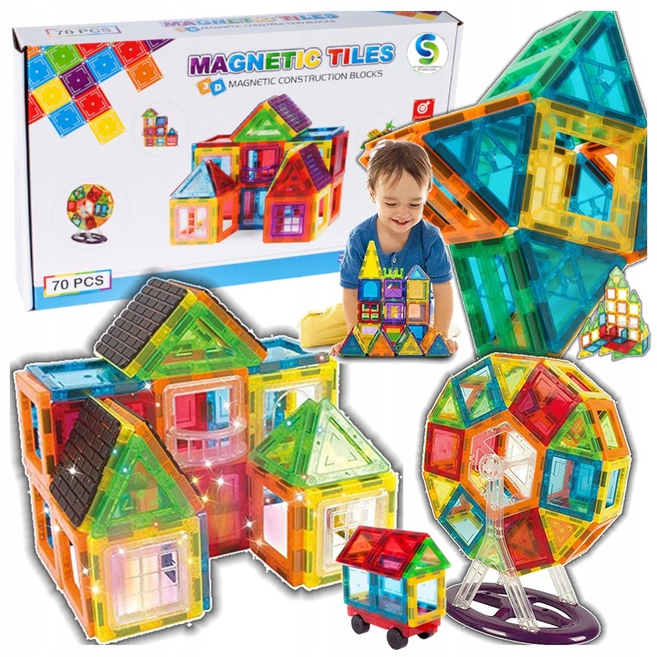 Klocki Magnetyczne DUŻE 3D Konstrukcyjne Magnetic Tiles Zestaw 70 elementów