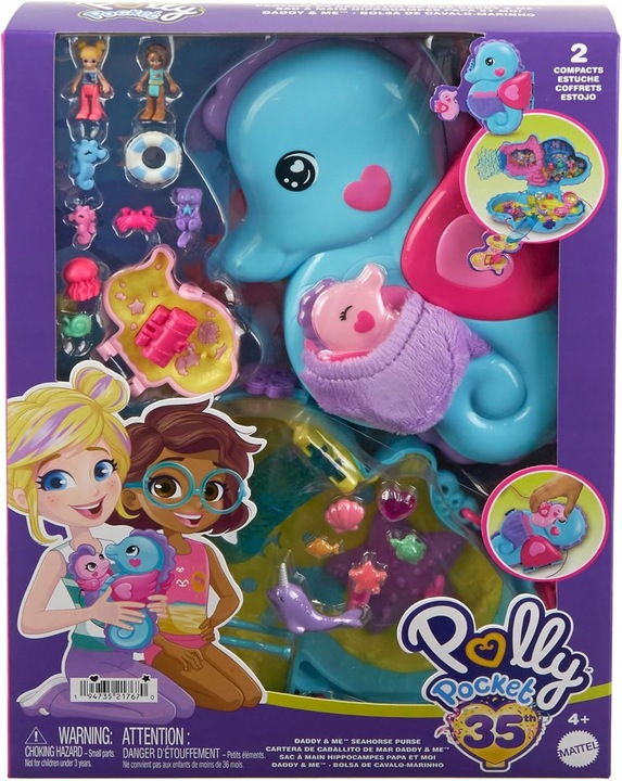 POLLY POCKET OTWIERANA TOREBKA KONIKI MORSKIE ZESTAW 2 MINILALKI + DODATKI