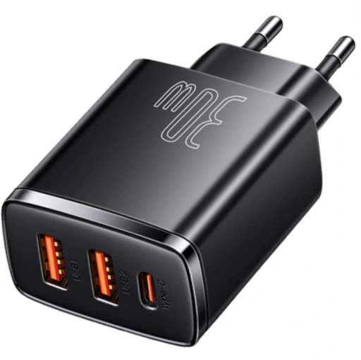 BASEUS SZYBKA ŁADOWARKA SIECIOWA DO TELEFONU 3X USB USB-C 30W PD QC 3.0 AFC