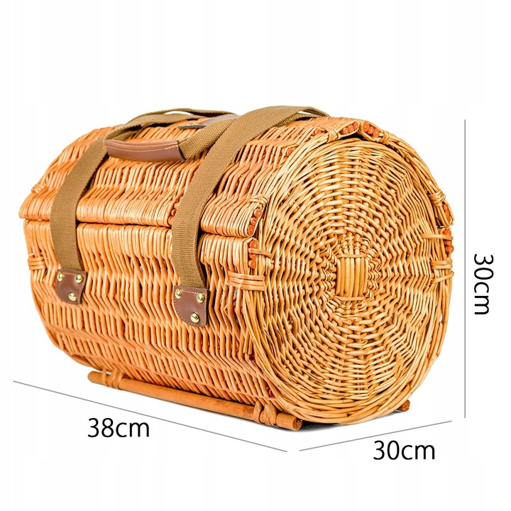 Pleciony kosz piknikowy wiklinowy dla 2 osób ogród termotorba talerze