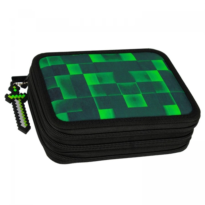 PIÓRNIK SZKOLNY TRZYKOMOROWY Z WYPOSAŻENIEM DLA CHŁOPCA PIXEL