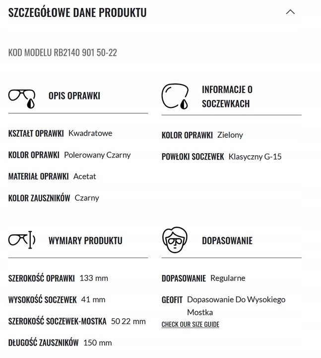 Okulary przeciwsłoneczne RAY-BAN WAYFARER CLASSIC uniseks rozmiar L