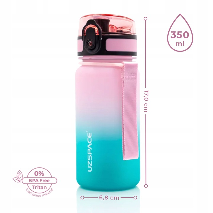 Bidon na wodę dla dziewczynki 350 ml różowo-turkusowy BPA Free