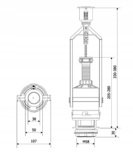 Zawór Spustowy do Spłuczki CERSANIT|ROCA Start Stop + Zestaw Naprawczy WC