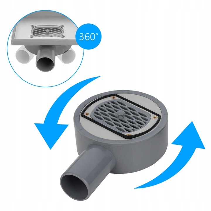 ODPŁYW LINIOWY KWADRATOWY 15x15 CM INOX OBROTOWY NISKI SYFON 360 DL07 FIX