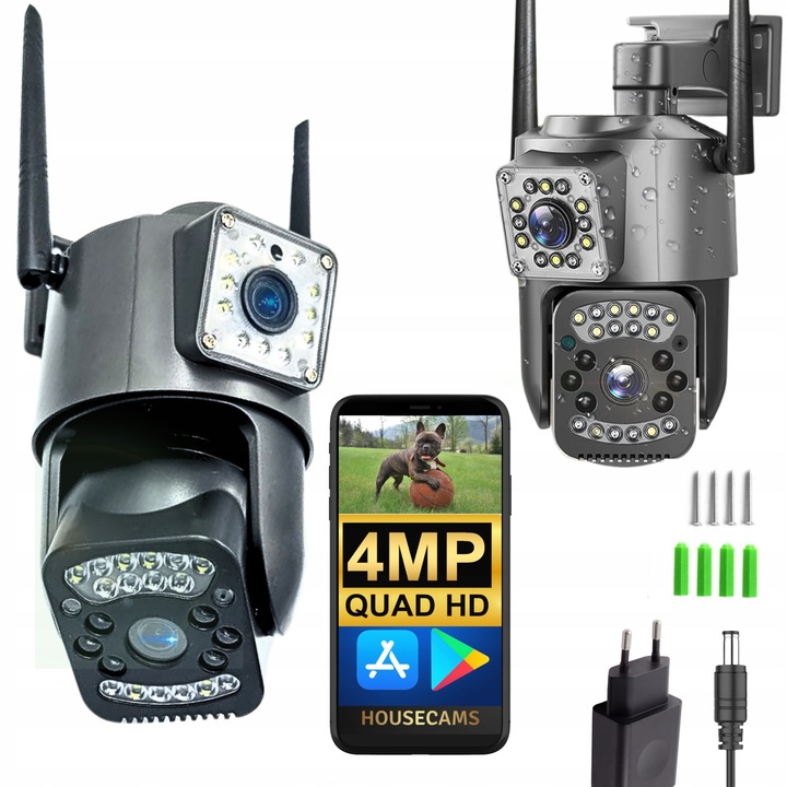 PODWÓJNA KAMERA WIFI IP ZEWNĘTRZNA OBROTOWA 2K ŚLEDZENIE 4MPX DOŚWIETLENIE