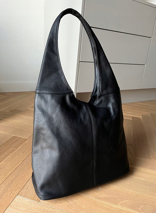CZARNA TOREBKA DAMSKA WOREK SKÓRZANA TORBA SHOPPER KLASYCZNA TOREBKA SKÓRA