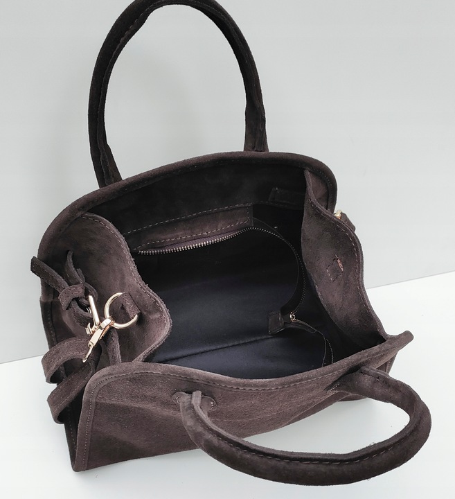 Torebka zamsz kuferek skóra naturalna brązowa czekoladowa espersso