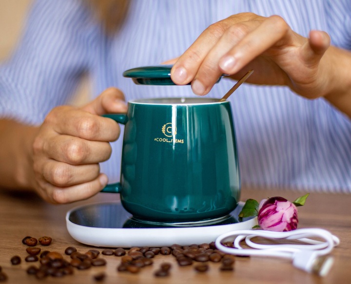 KUBEK DO KAWY HERBATY PODGRZEWACZ USB ŁYŻKA KABEL PREZENT DLA NAUCZYCIELA