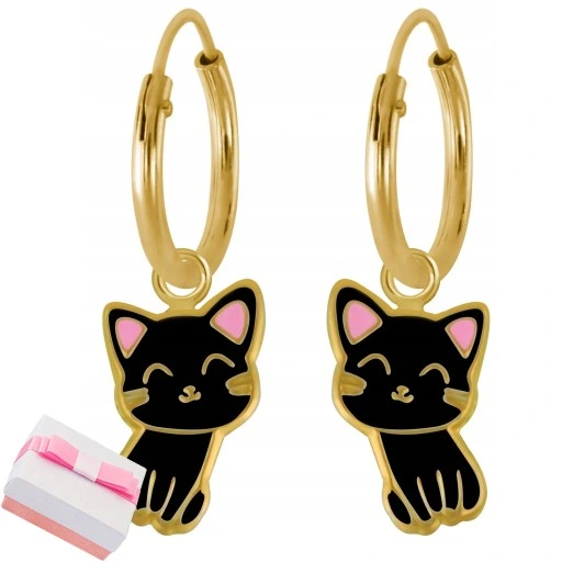 KOLCZYKI KOTKI 925 WISZĄCE KOŁA DLA DZIEWCZYNKI