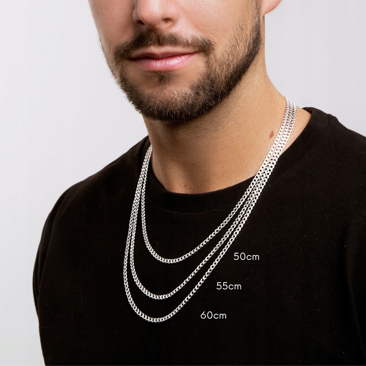 ŁAŃCUSZEK MĘSKI SREBRNY DŁUGI 55 cm PEŁNY SPLOT PANCERKA 3,2 mm SREBRO 925