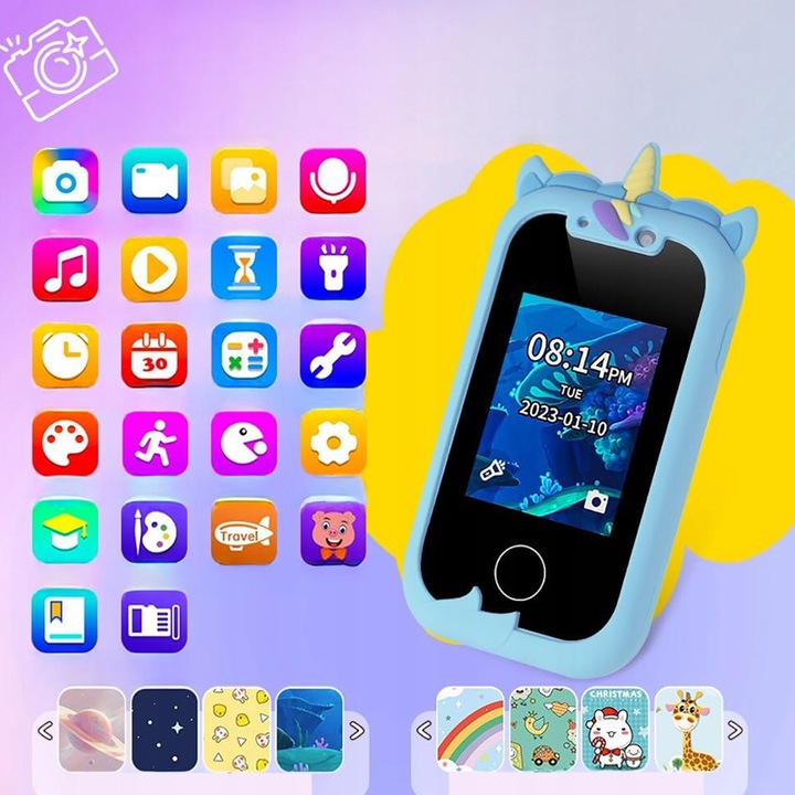 TELEFON DLA DZIECI ZABAWOWY SMARTFON Z APARATEM KAMERĄ I GRAMI MENU 2.4"