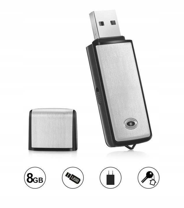 Mini dyktafon szpiegowski detekcja głosu pendrive 8GB USB
