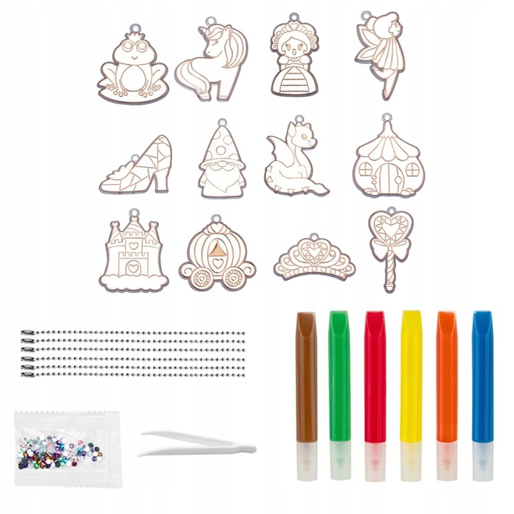 ZESTAW DO ROBIENIA BRELOCZKÓW dla dzieci DIY breloczki 12 szablonów 12 farb