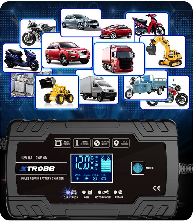 PROSTOWNIK AUTOMATYCZNY Z FUNCJĄ NAPRAWY 12V 24V LED ŁADOWARKA AKUMULATORÓW