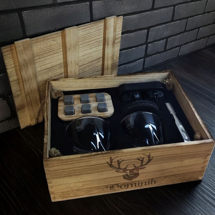 Zestaw do Whisky Skrzynka z Grawerem Kamienie Szczypce Prezent dla Mężczyzn