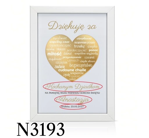 Podziękowania KOMUNIA Św DLA CHRZESTNYCH RAMKA 3D DZIADKÓW PREZENT obraz