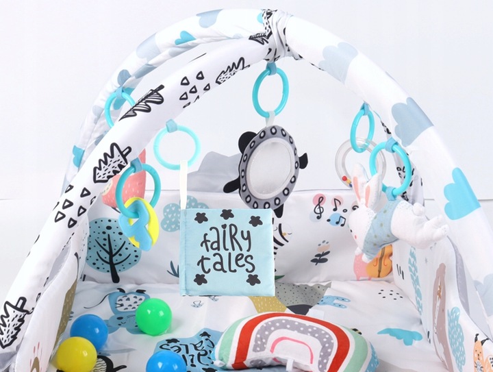 Duża Mata Edukacyjna Miękka Interaktywna 4w1 Poduszka Minky 20 piłek