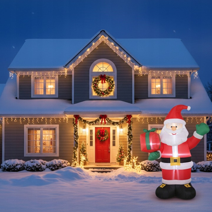 MIKOŁAJ DMUCHANY LED PODŚWIETLANY ŚWIECĄCY XXL 135 CM DEKORACJA ŚWIĄTECZNA