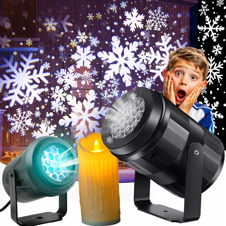 ŚWIĄTECZNY PROJEKTOR LED NA DOM ZEWNĄTRZ PŁATKI ŚNIEGU RZUTNIK NOWOŚĆ 2024