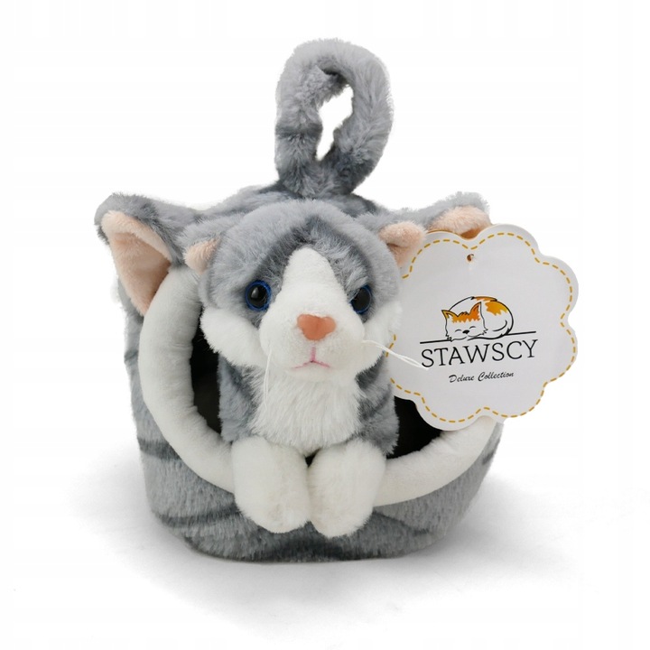 ZESTAW DOMEK SZARY KOTEK kot W DOMKU pluszak PLUSZOWY MASKOTKA przytulanka