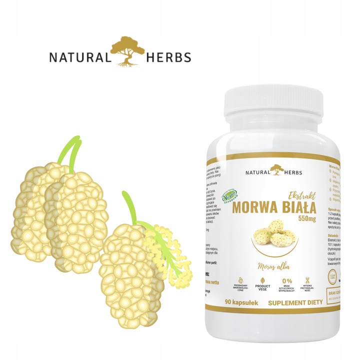 Morwa Biała Ekstrakt 550mg 10:1 Niski cukier 90kap
