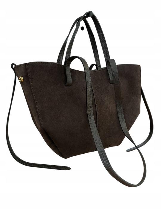 Torebka damska VERA PELLE SHOPPERKA na ramię i do ręki ZAMSZ BRĄZ