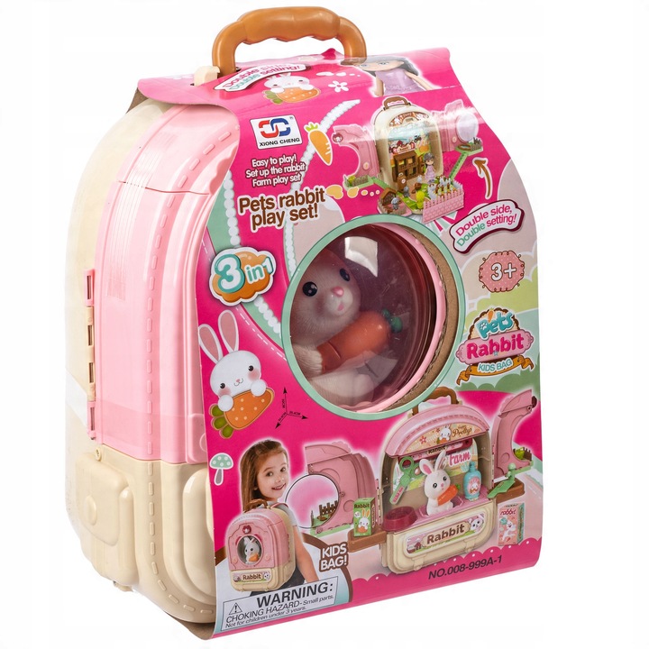 Królik w plecaku DOMKU różowy farma ogródek dla dzieci 3w1 dla 3 latki