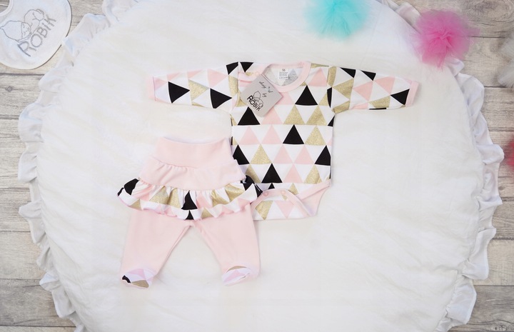 Komplet body półśpiochy z falbanką r.86 trójkąty