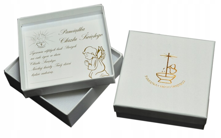 Złoty Łańcuszek z Medalikiem 585 z aniołkiem Na CHRZEST+ Prezent