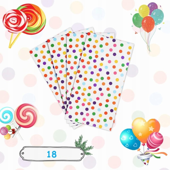 18X PAPIEROWE TOREBKI W KROPKI NA PREZENTY Z NAKLEJKAMI UPOMINKI DLA DZIECI