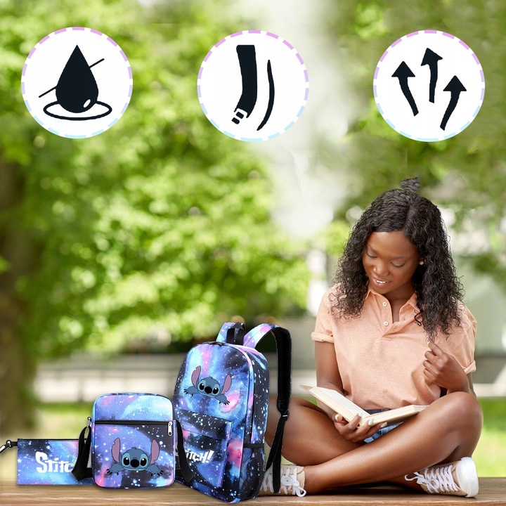 STICH PLECAK SZKOLNY ZESTAW PIÓRNIK TORBA 3W1 Lilo i Stitch, Wielokolorowy
