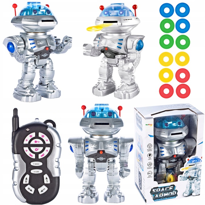 ZDALNIE STEROWANY ROBOT Pilot R/C STRZELAJĄCY KRĄŻKAMI do 5 metrów CHODZI