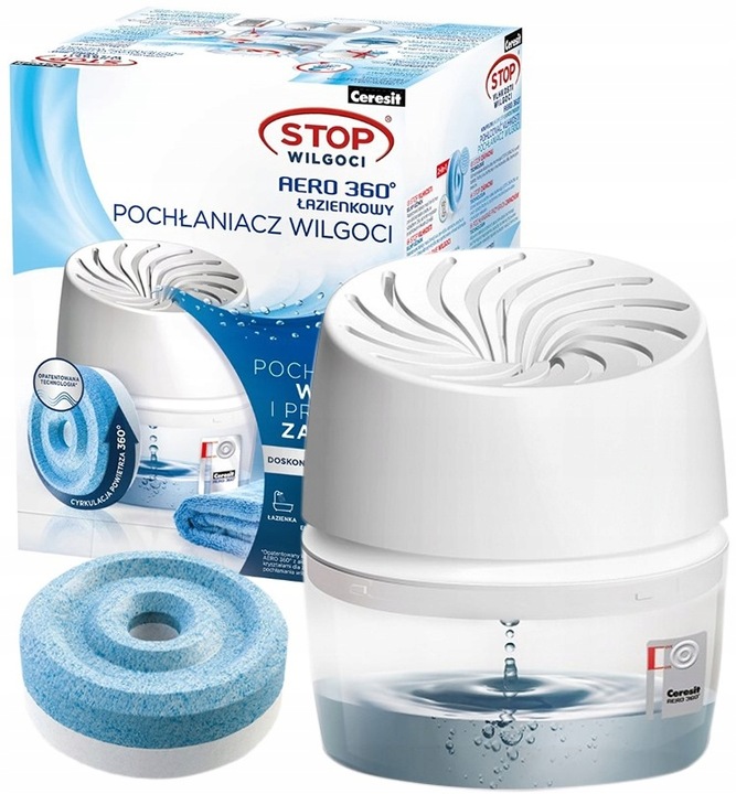 CERESIT STOP WILGOCI POCHŁANIACZ WILGOCI ŁAZIENKOWY BIAŁY AERO360° TABLETKI