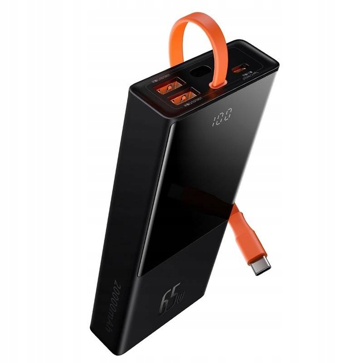 BASEUS DUŻY POWERBANK ELF ŁADOWARKA 20000MAH PD USB-C KABEL USB-C 65W LED