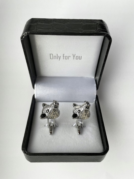 Srebrne spinki do mankietów EXC Dzik Dziki Głowa Dzika dla Myśliwego w Etui