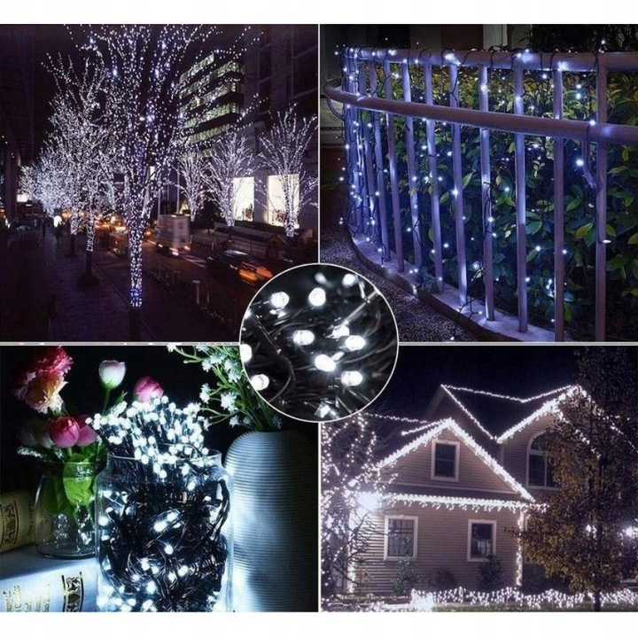 LAMPKI CHOINKOWE ŚWIATEŁKA 200 LED BIAŁY ZIMNY ZEWNĘTRZNE WEWNĘTRZNE FLASH