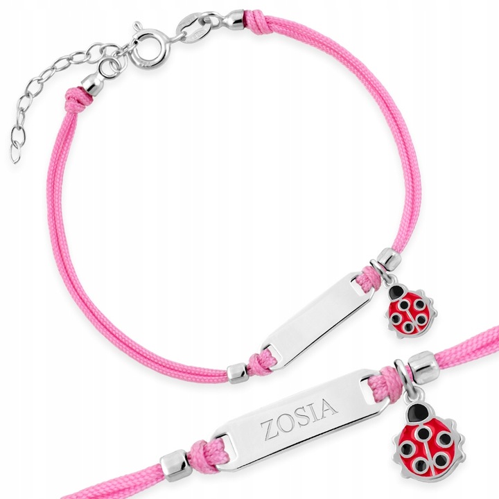 Bransoletka Srebrna 925 Biedronka z Grawerem Prezent na Chrzest dla Dziecka